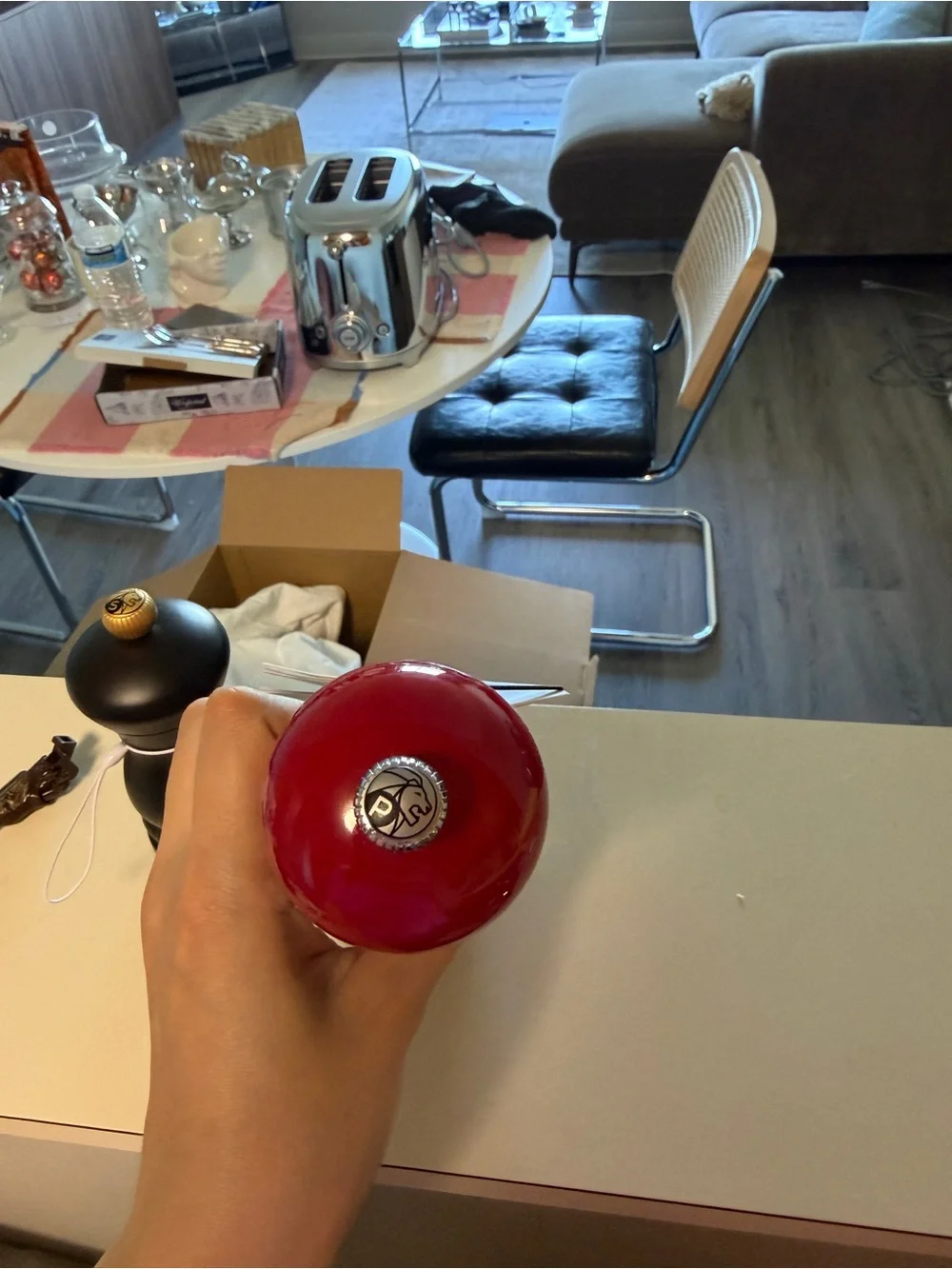 Peugeot Red Pepper Mill with Silver Knob